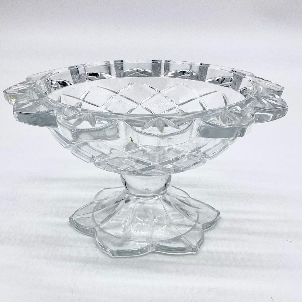1940s Vintage Polonia Flower Shaped 24% Lead Crystal Compote Bowl Vase
